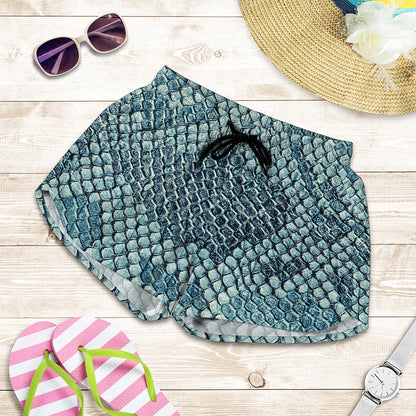Steel Blue Snakeskin Print Women's Shorts
