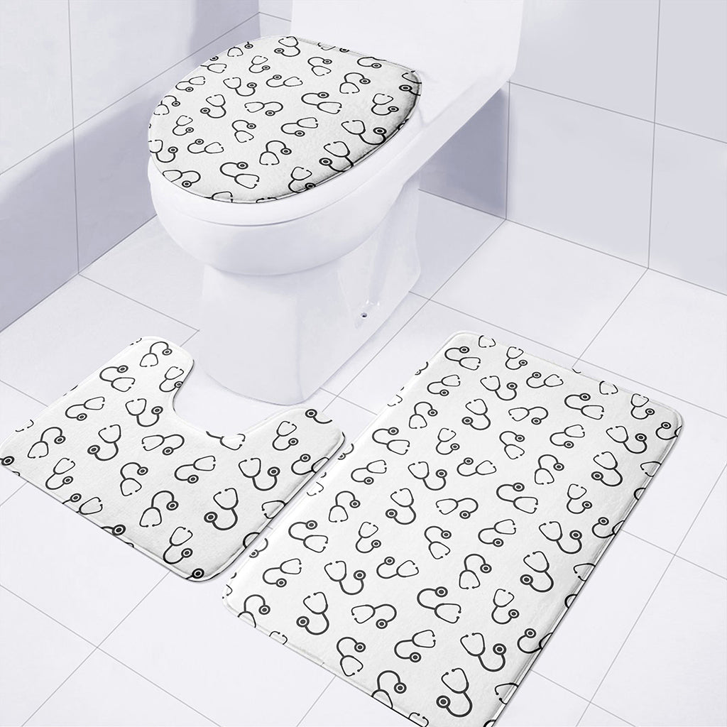 Stethoscope Sign Pattern Print 3 Piece Bath Mat Set