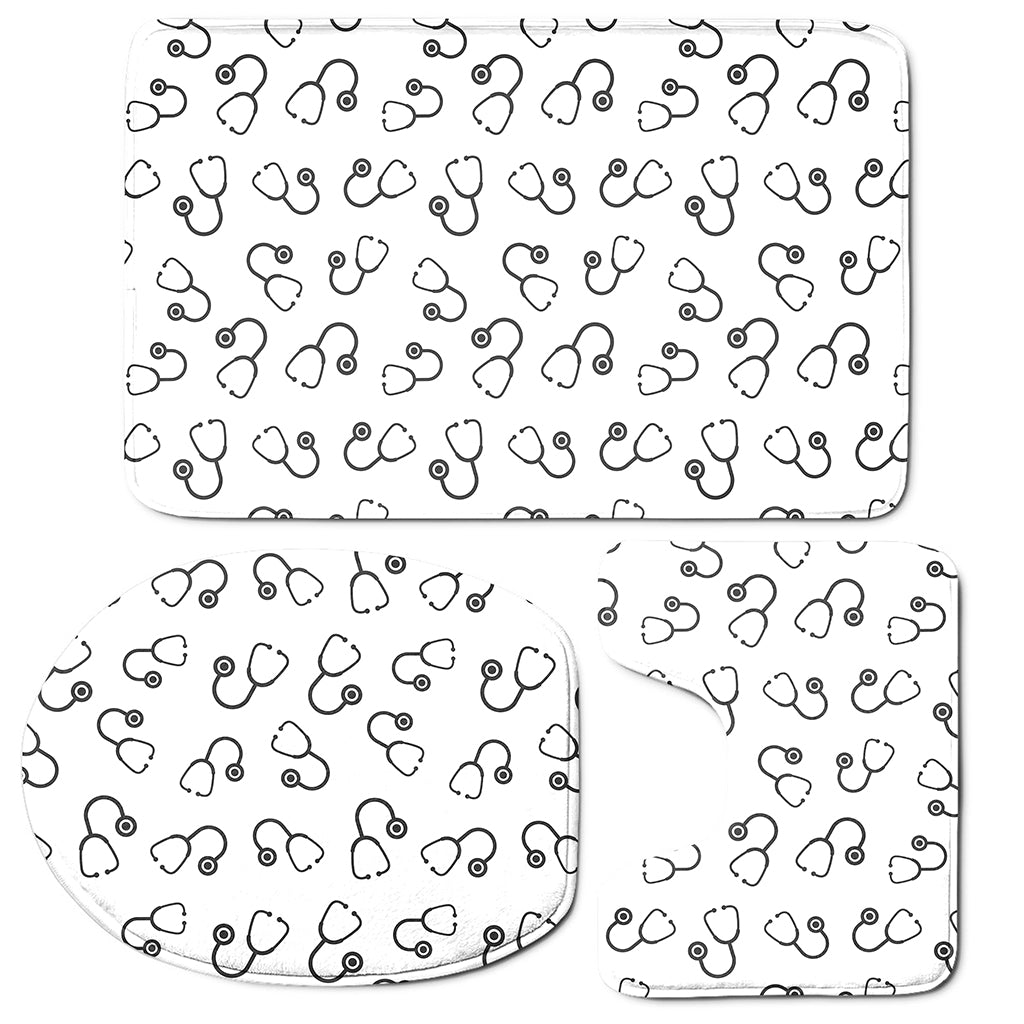 Stethoscope Sign Pattern Print 3 Piece Bath Mat Set