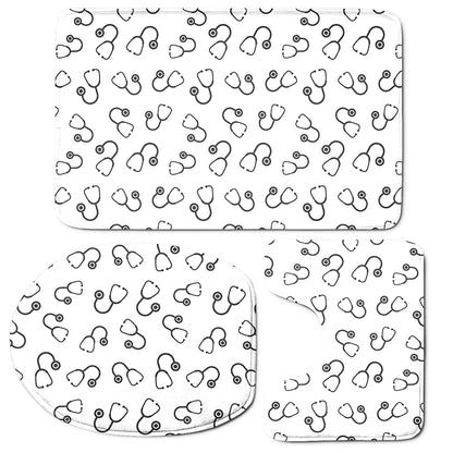 Stethoscope Sign Pattern Print 3 Piece Bath Mat Set