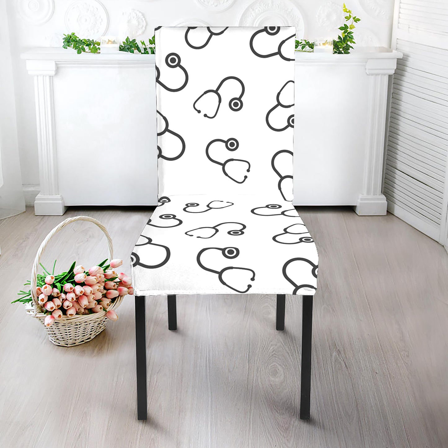 Stethoscope Sign Pattern Print Dining Chair Slipcover