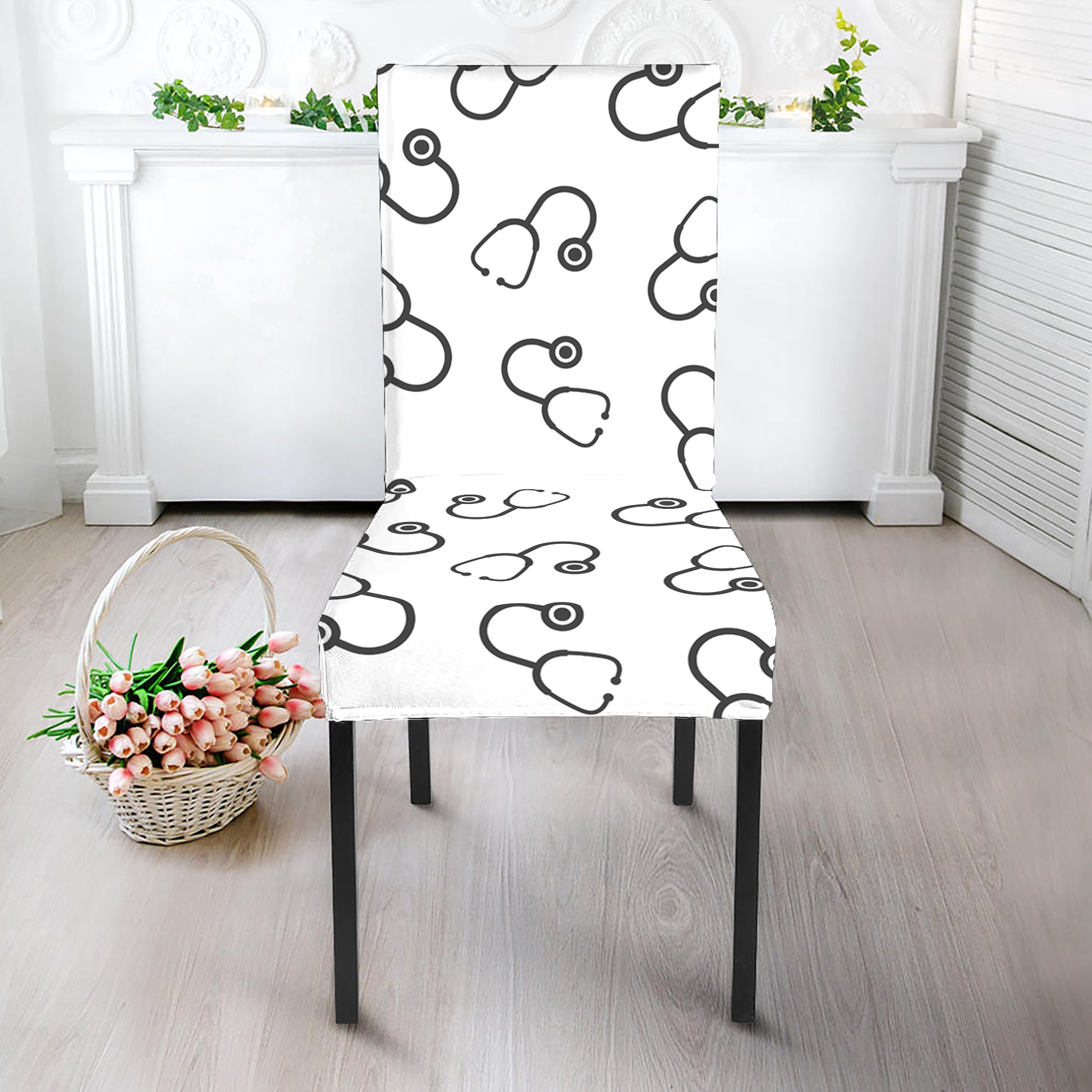 Stethoscope Sign Pattern Print Dining Chair Slipcover