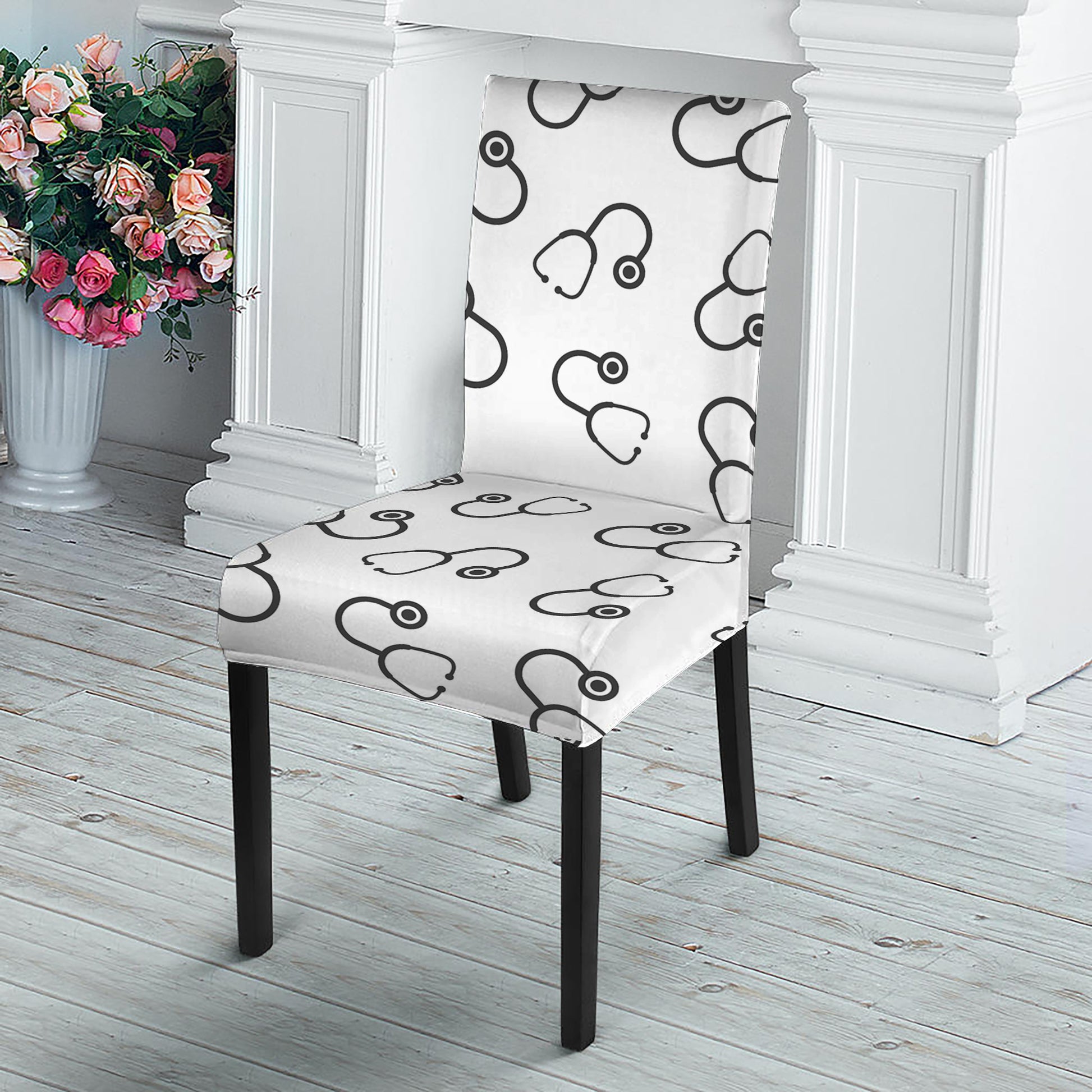 Stethoscope Sign Pattern Print Dining Chair Slipcover