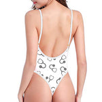 Stethoscope Sign Pattern Print One Piece High Cut Swimsuit