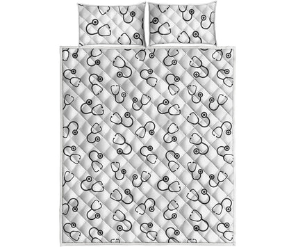 Stethoscope Sign Pattern Print Quilt Bed Set