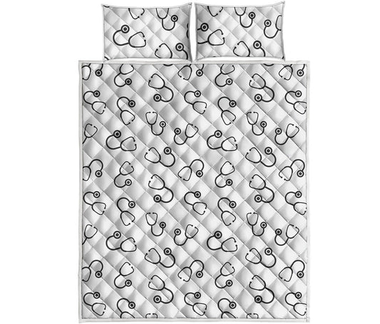 Stethoscope Sign Pattern Print Quilt Bed Set