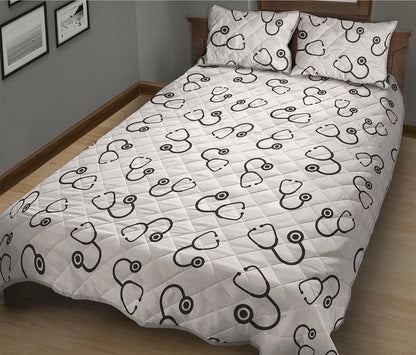 Stethoscope Sign Pattern Print Quilt Bed Set