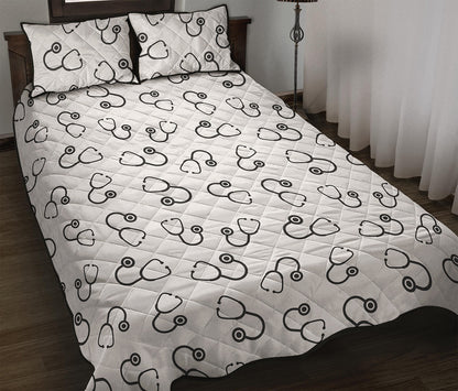 Stethoscope Sign Pattern Print Quilt Bed Set