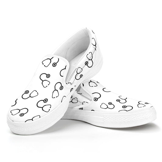 Stethoscope Sign Pattern Print White Slip On Shoes