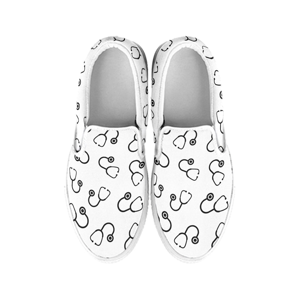 Stethoscope Sign Pattern Print White Slip On Shoes
