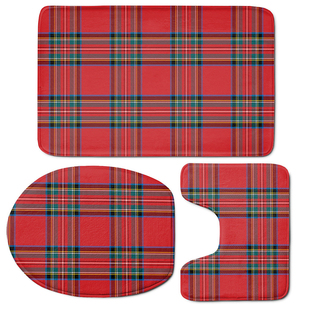 Stewart Tartan Scottish Pattern Print 3 Piece Bath Mat Set