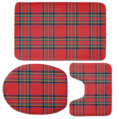 Stewart Tartan Scottish Pattern Print 3 Piece Bath Mat Set