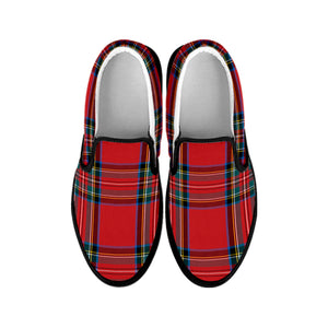 Stewart Tartan Scottish Pattern Print Black Slip On Shoes