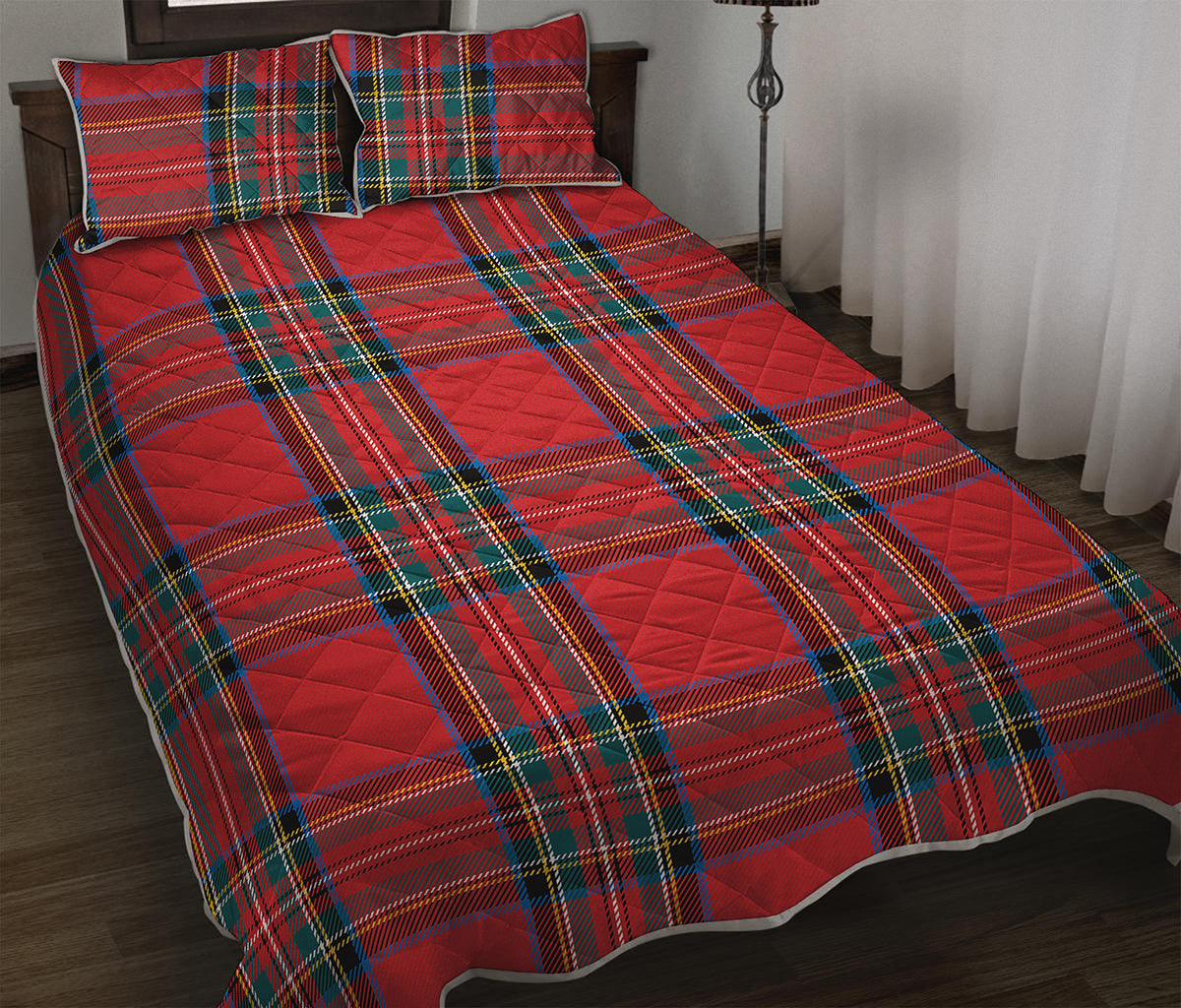 Stewart Tartan Scottish Pattern Print Quilt Bed Set