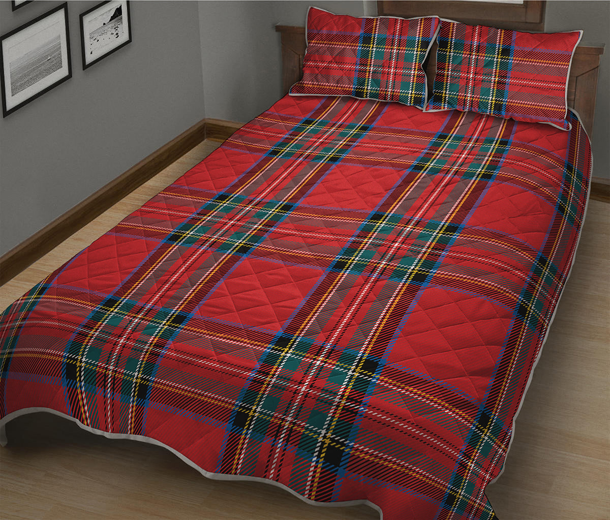 Stewart Tartan Scottish Pattern Print Quilt Bed Set