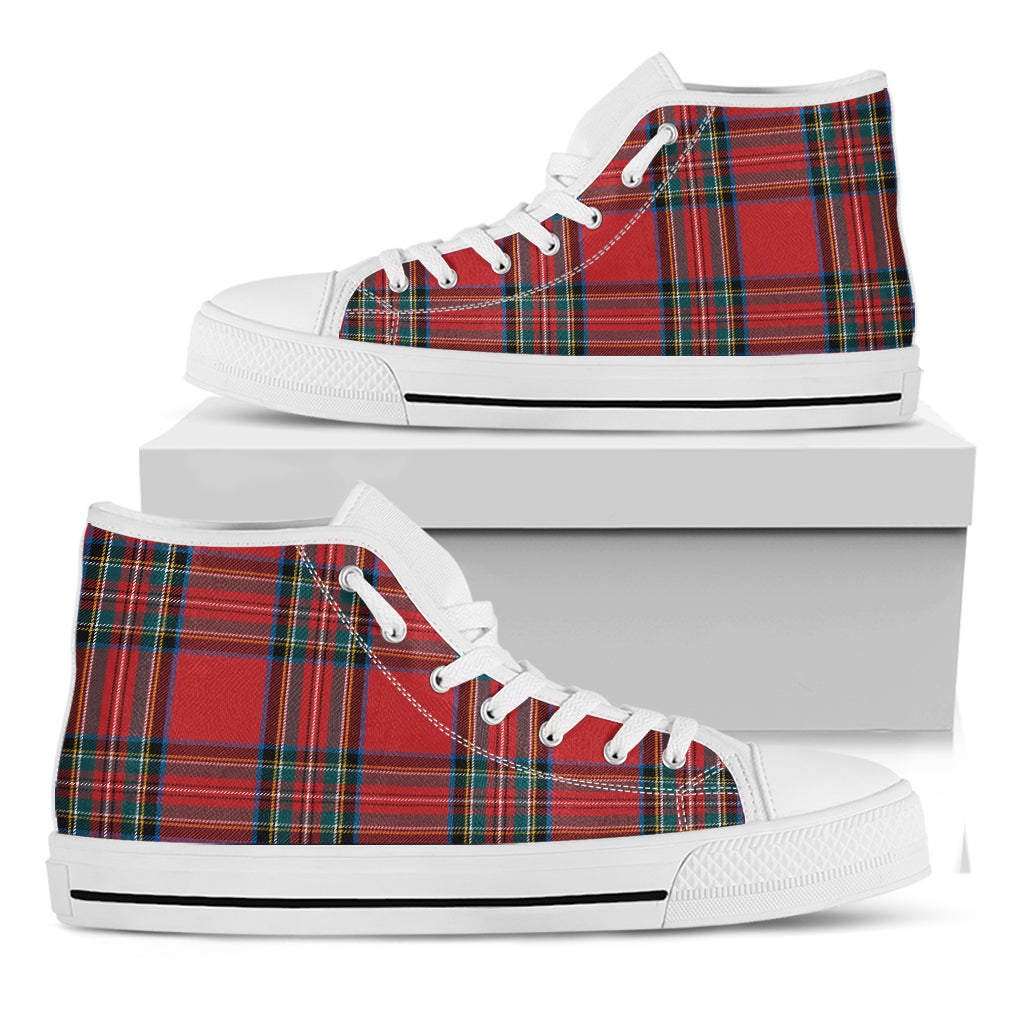 Stewart Tartan Scottish Pattern Print White High Top Shoes