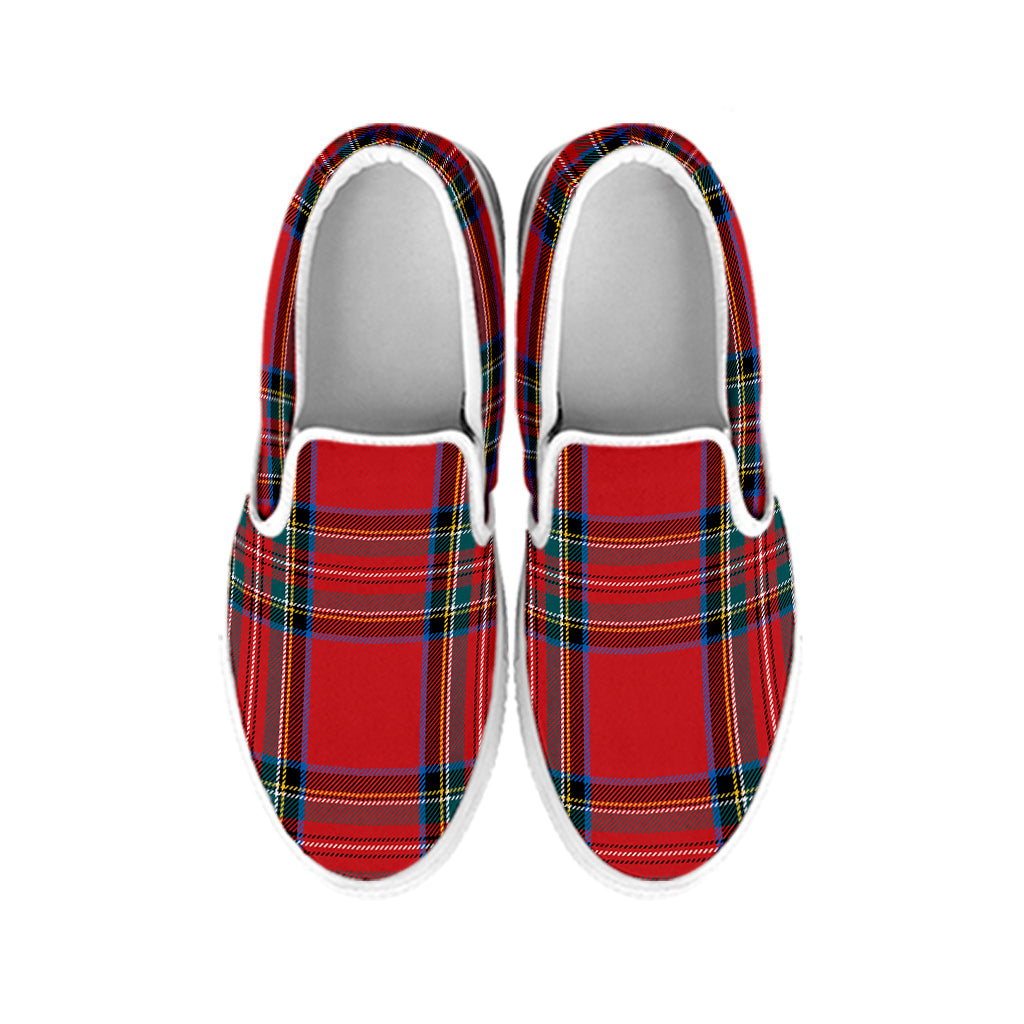 Stewart Tartan Scottish Pattern Print White Slip On Shoes