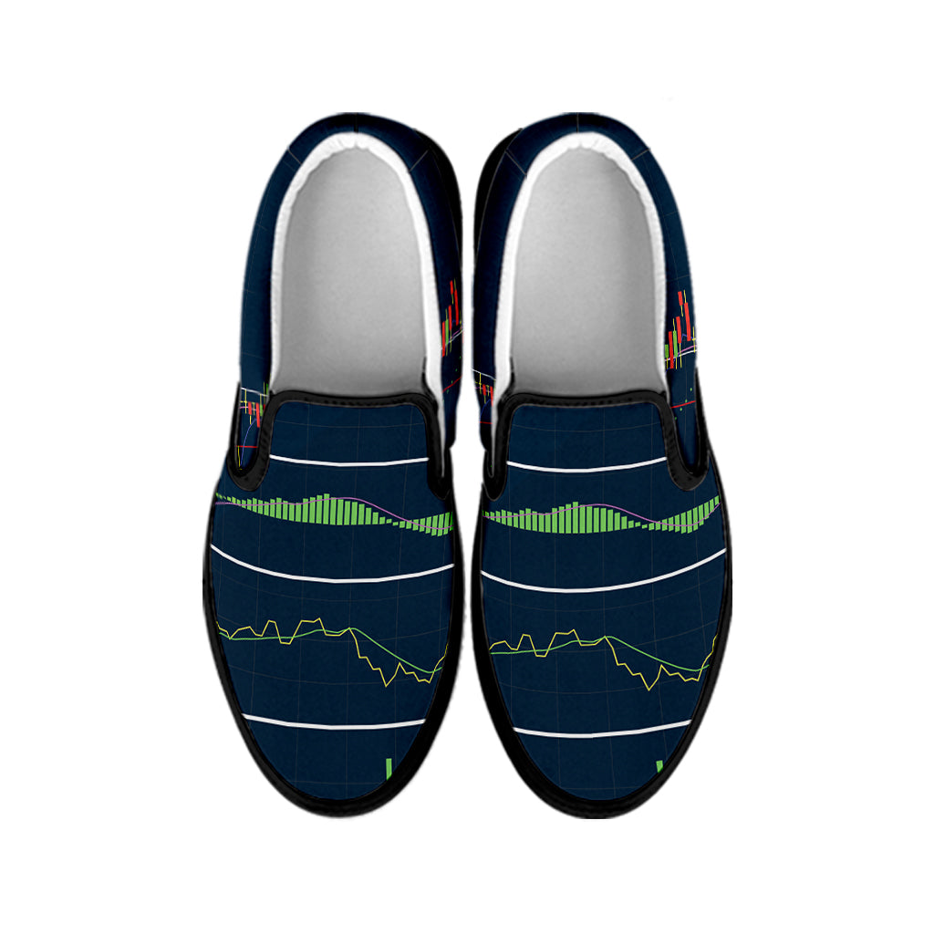 Stock Candlestick And Indicators Print Black Slip On Shoes