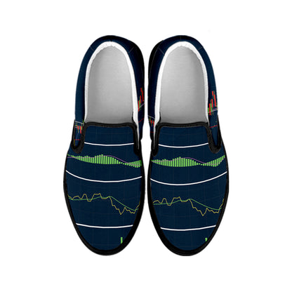 Stock Candlestick And Indicators Print Black Slip On Shoes