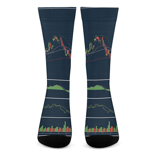 Stock Candlestick And Indicators Print Crew Socks