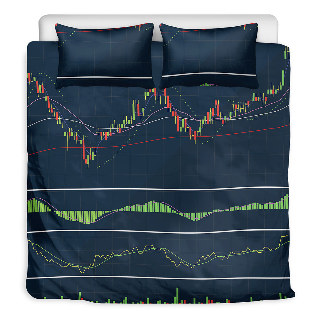 Stock Candlestick And Indicators Print Duvet Cover Bedding Set