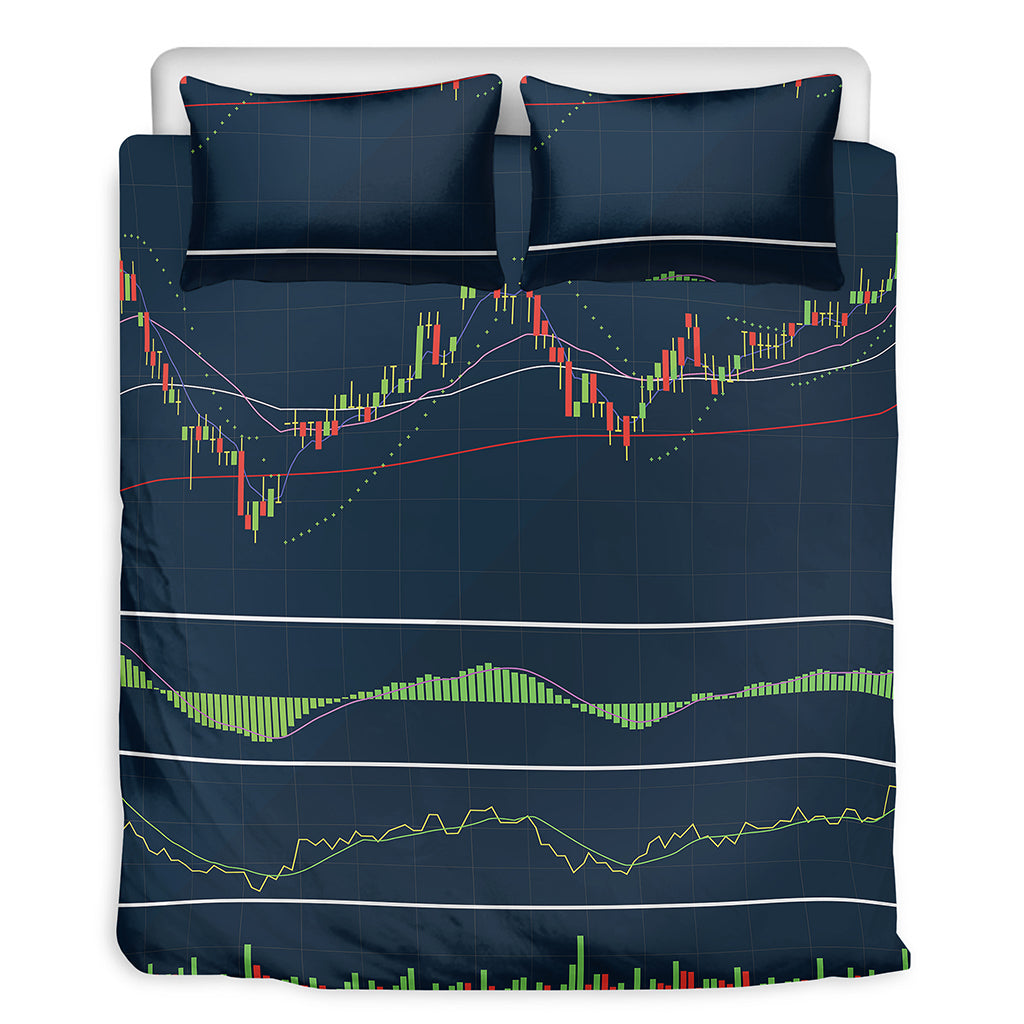 Stock Candlestick And Indicators Print Duvet Cover Bedding Set