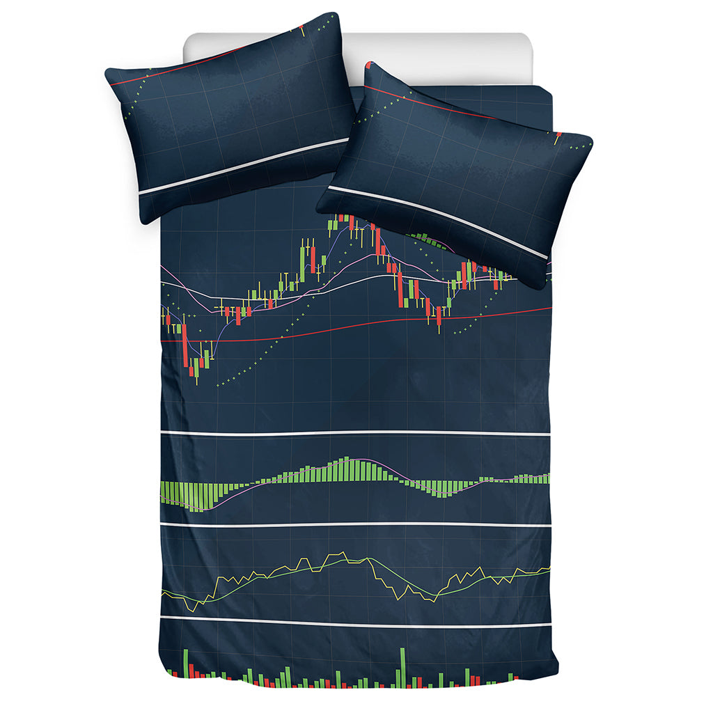 Stock Candlestick And Indicators Print Duvet Cover Bedding Set
