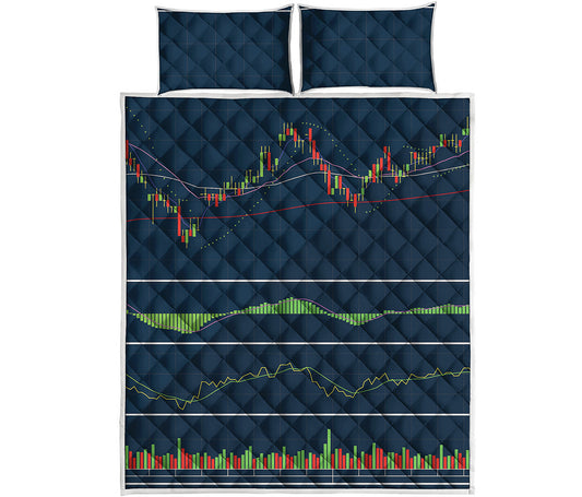 Stock Candlestick And Indicators Print Quilt Bed Set