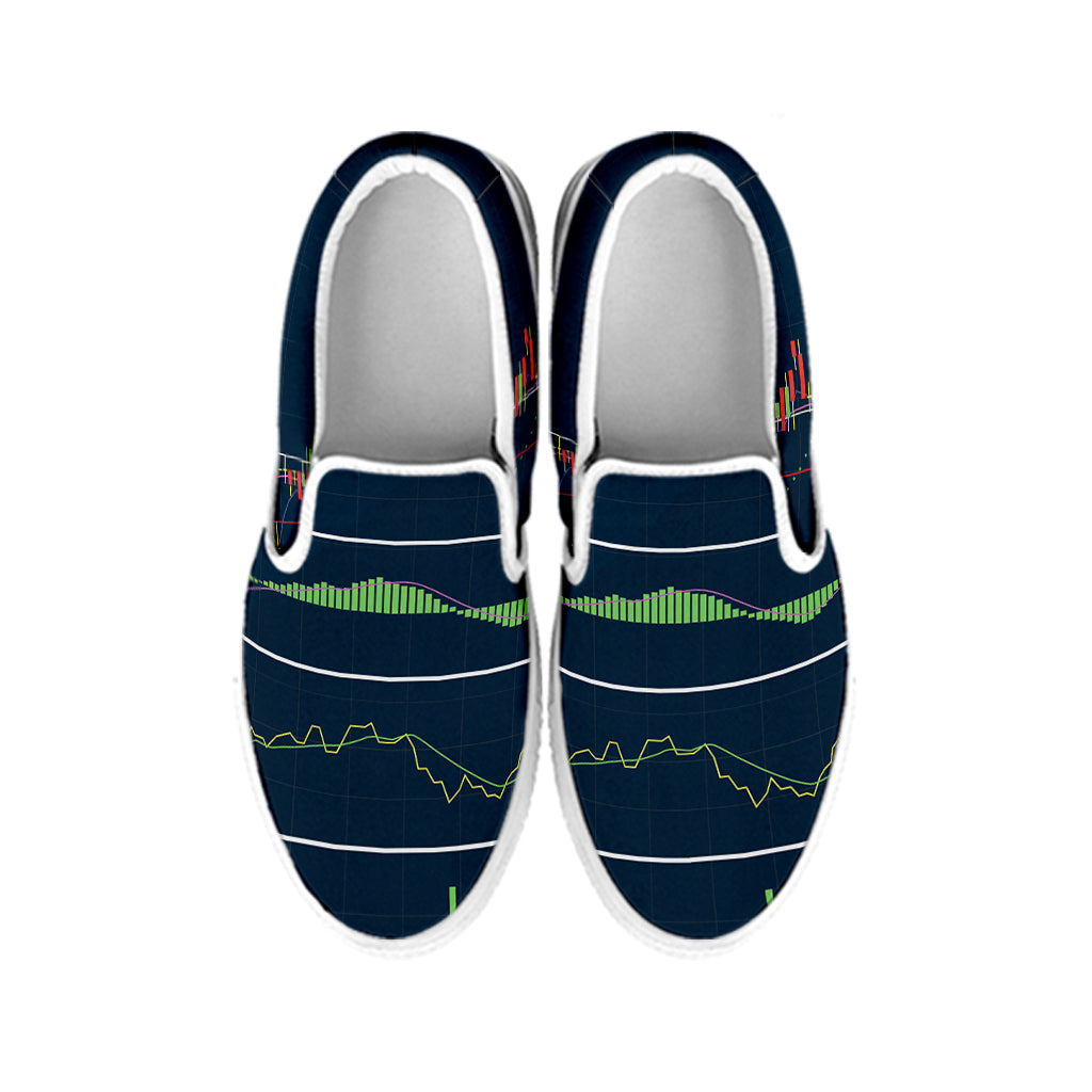 Stock Candlestick And Indicators Print White Slip On Shoes
