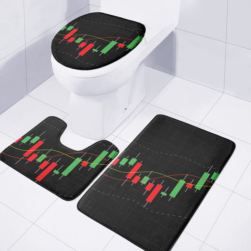 Stock Market Candlestick Print 3 Piece Bath Mat Set