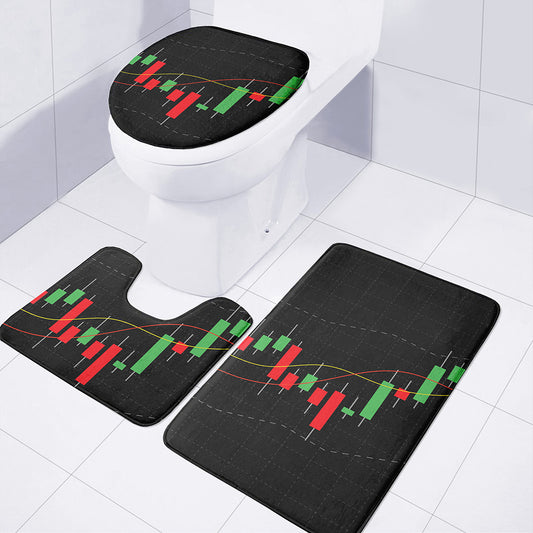 Stock Market Candlestick Print 3 Piece Bath Mat Set