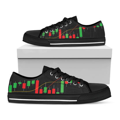 Stock Market Candlestick Print Black Low Top Shoes 