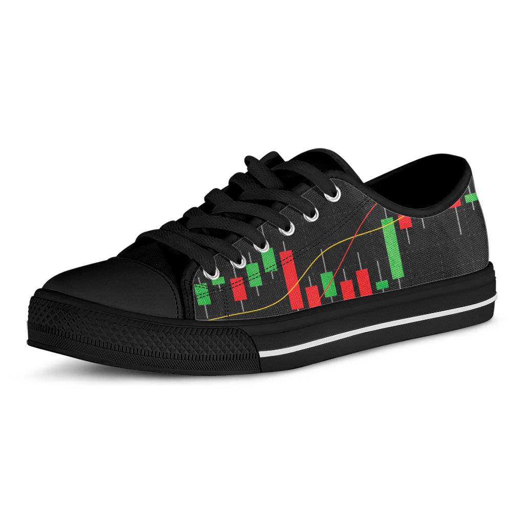 Stock Market Candlestick Print Black Low Top Shoes 