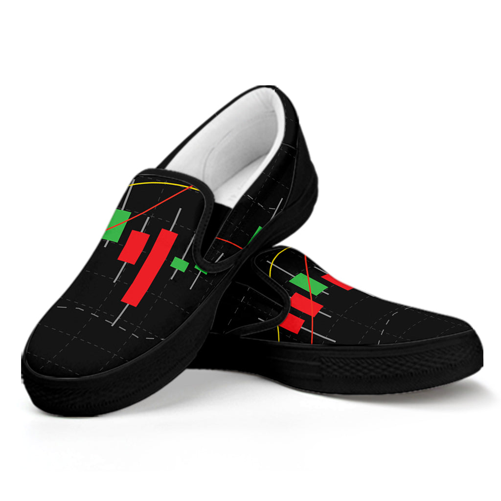 Stock Market Candlestick Print Black Slip On Shoes