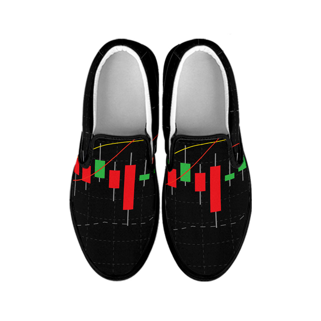Stock Market Candlestick Print Black Slip On Shoes