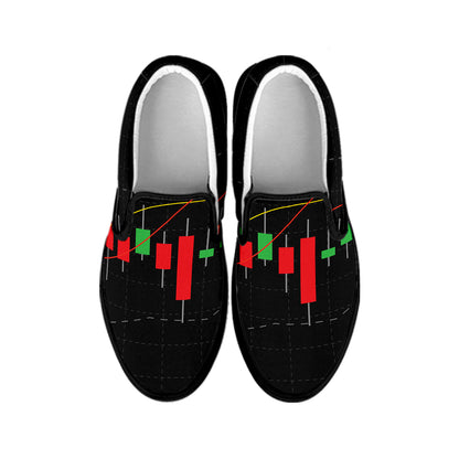 Stock Market Candlestick Print Black Slip On Shoes