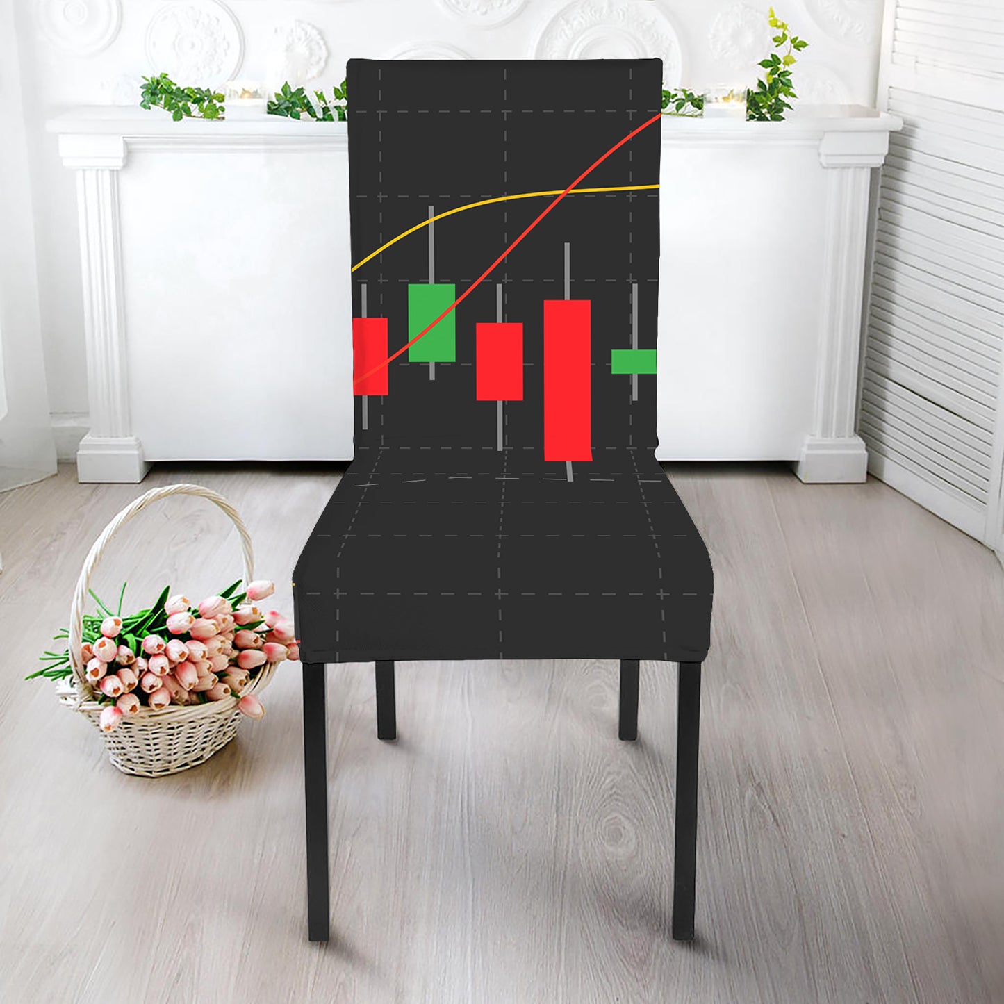 Stock Market Candlestick Print Dining Chair Slipcover