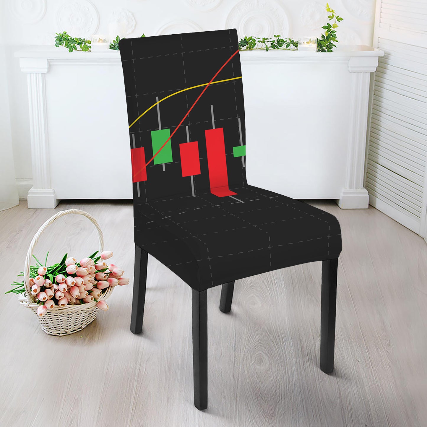 Stock Market Candlestick Print Dining Chair Slipcover