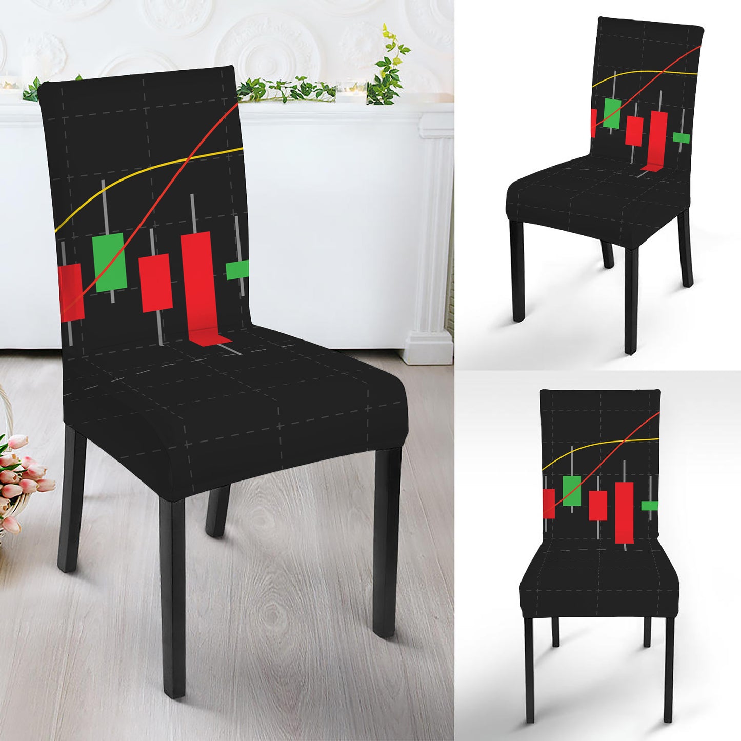 Stock Market Candlestick Print Dining Chair Slipcover