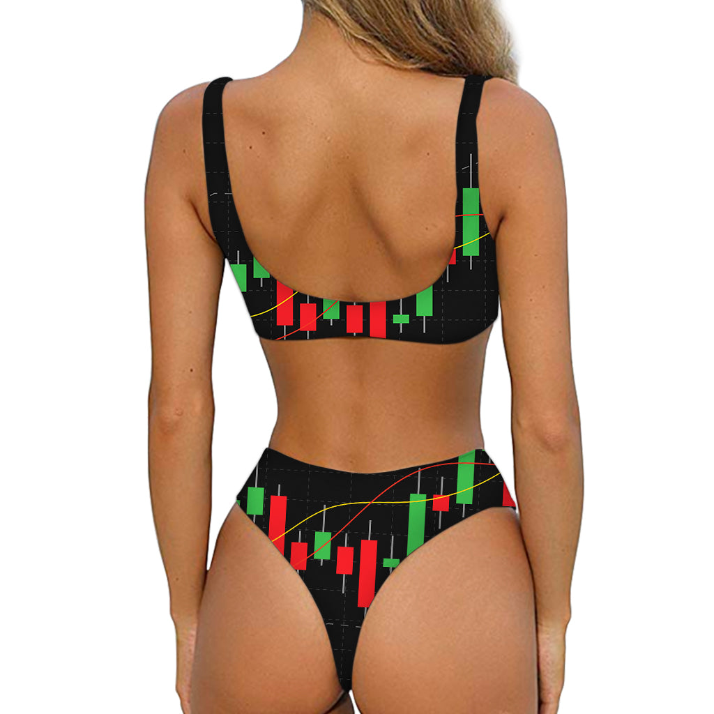 Stock Market Candlestick Print Front Bow Tie Bikini