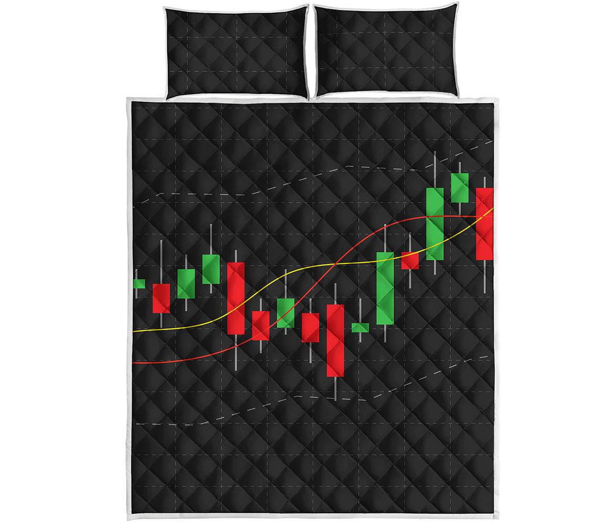 Stock Market Candlestick Print Quilt Bed Set