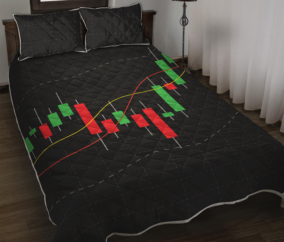 Stock Market Candlestick Print Quilt Bed Set