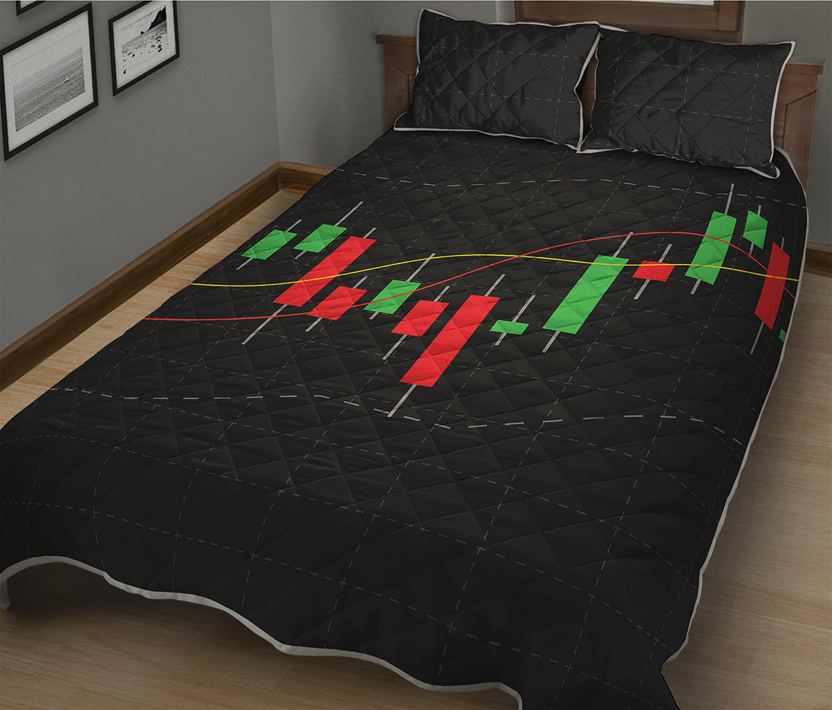Stock Market Candlestick Print Quilt Bed Set