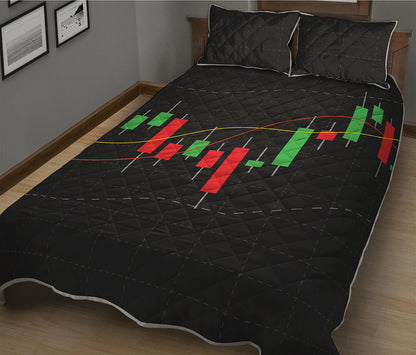 Stock Market Candlestick Print Quilt Bed Set