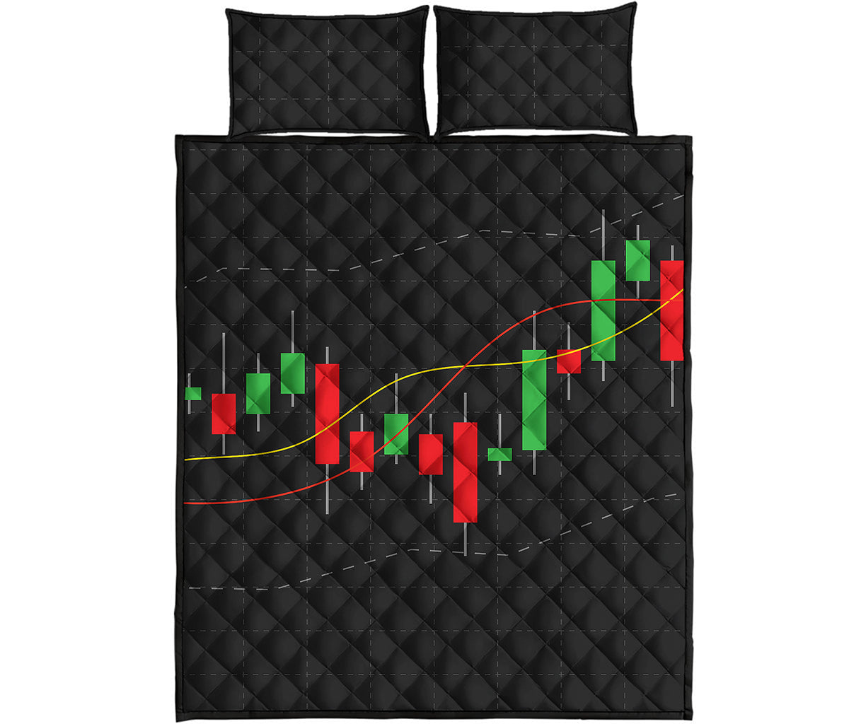Stock Market Candlestick Print Quilt Bed Set
