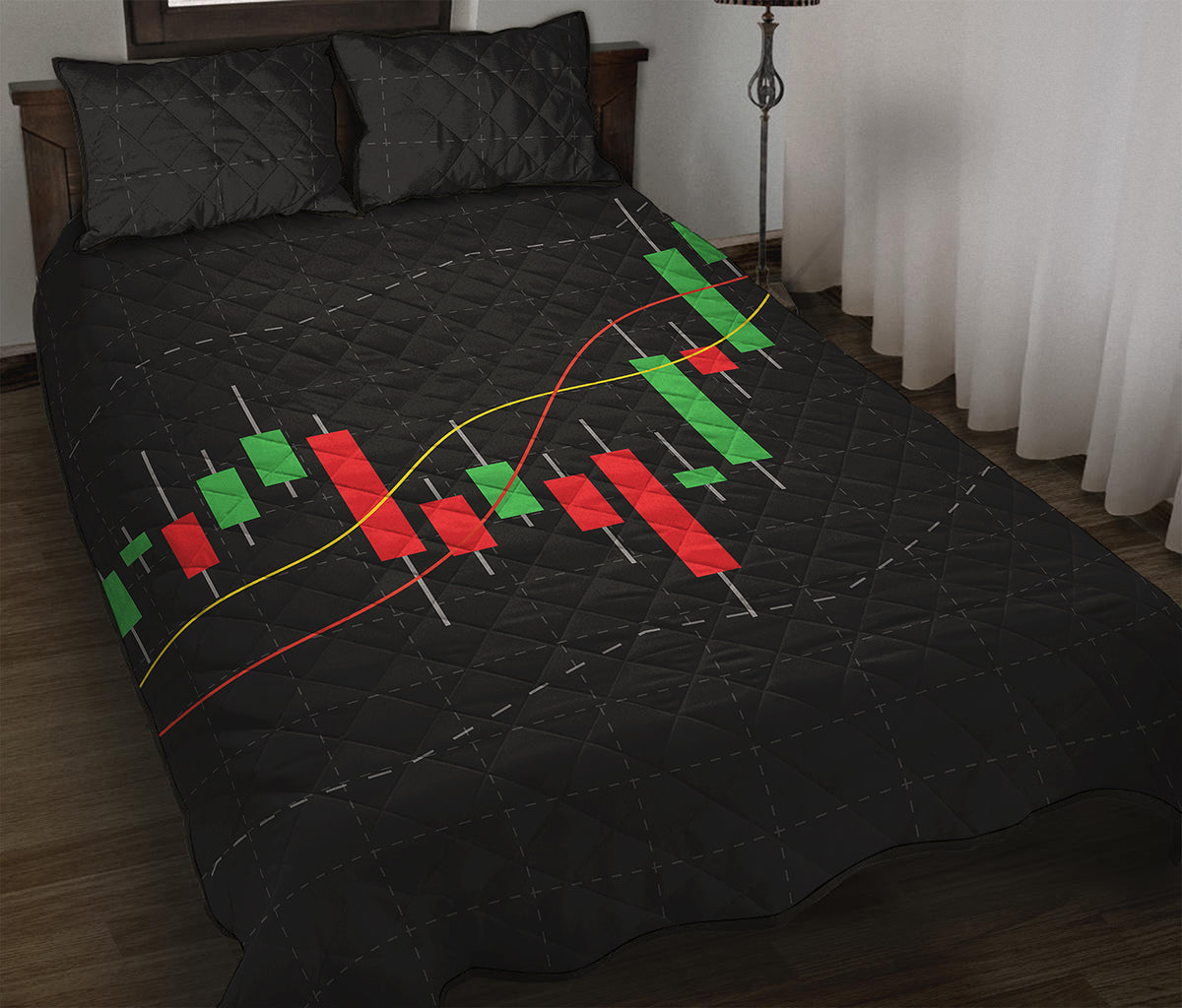 Stock Market Candlestick Print Quilt Bed Set