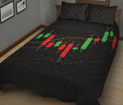 Stock Market Candlestick Print Quilt Bed Set