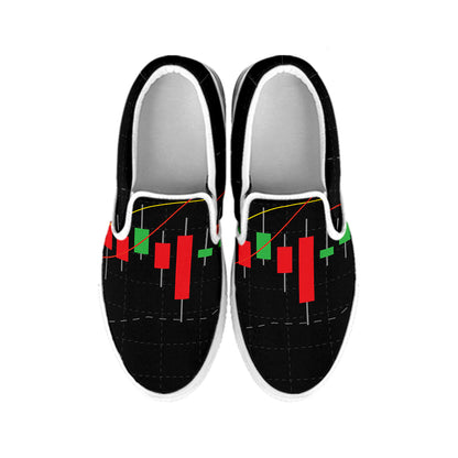 Stock Market Candlestick Print White Slip On Shoes