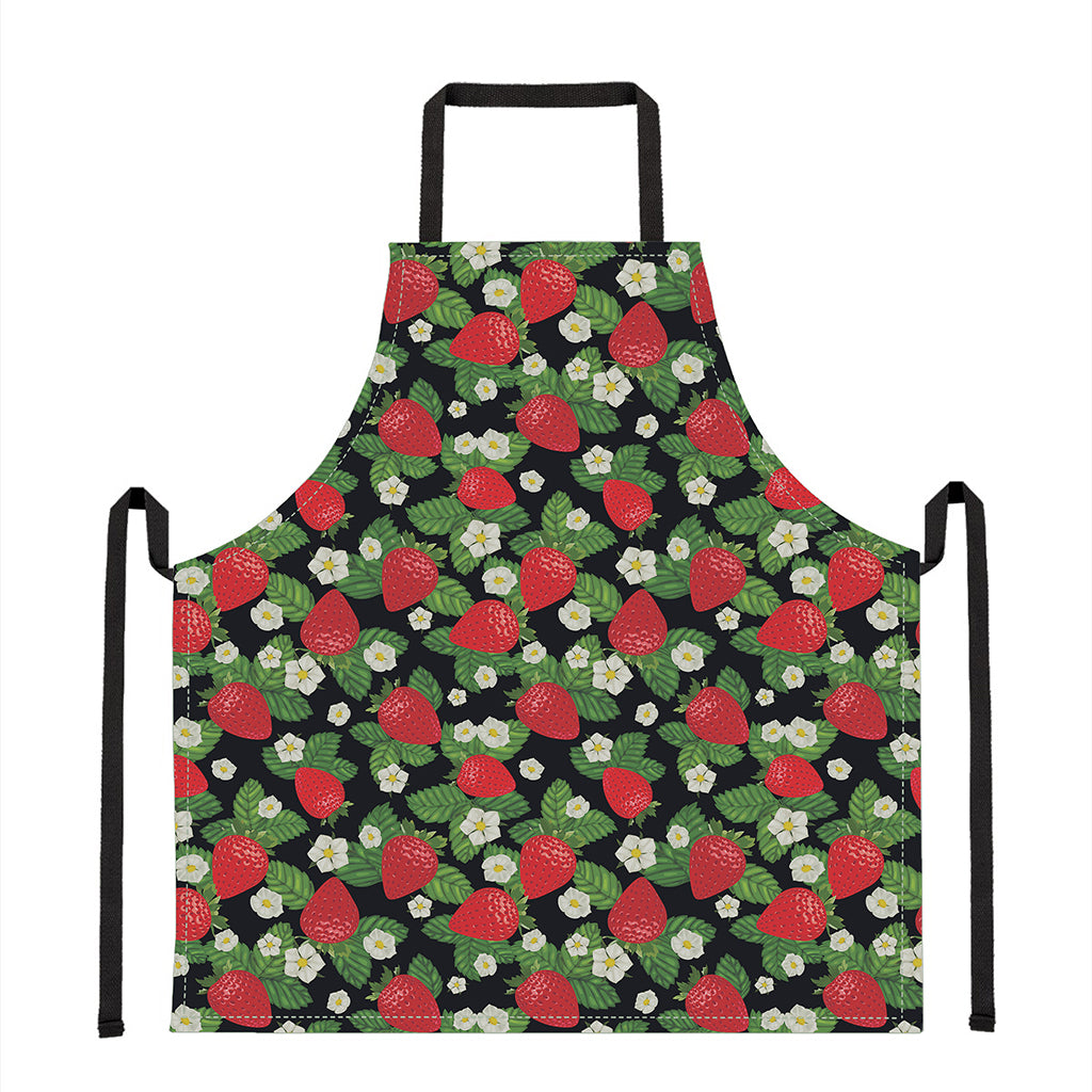 Strawberry And Flower Pattern Print Apron