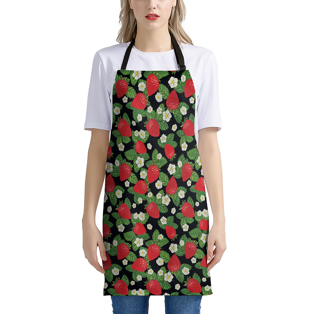 Strawberry And Flower Pattern Print Apron